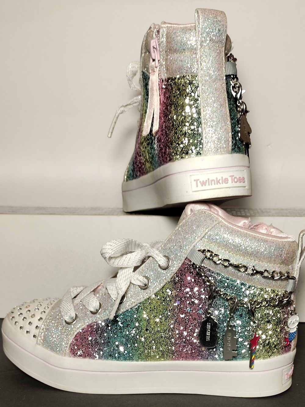 Skechers Twinkle Toes Twi-Lites Charm Glitz Light-Up High Tops Girls Size 1